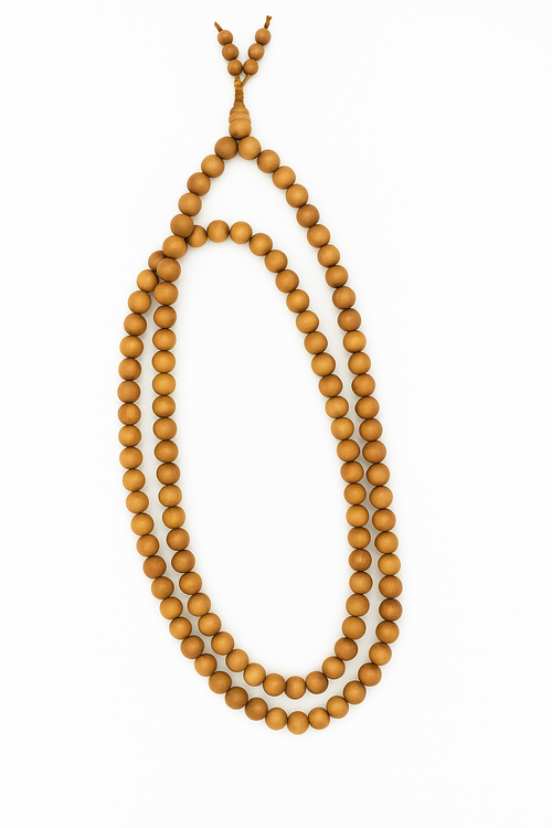 Pure White Sandalwood (Chandan) Beads Garland Mala – 108+1 Beads | Natural Aroma | Handcrafted for Meditation