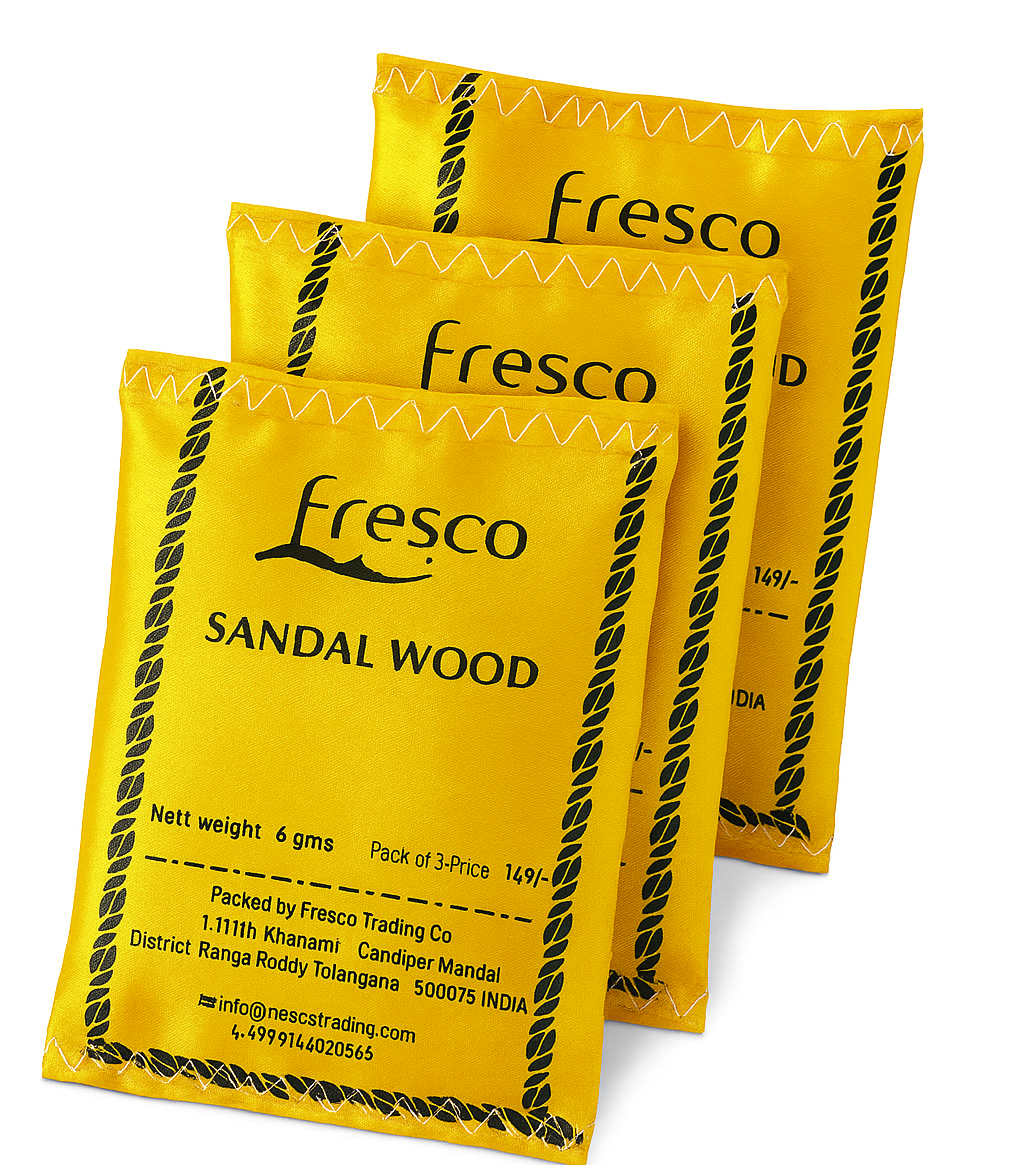 Fresco Sandalwood Sachets (Pack of 3) – Natural Fragrance for Wardrobe, Pooja Room, Car & Home