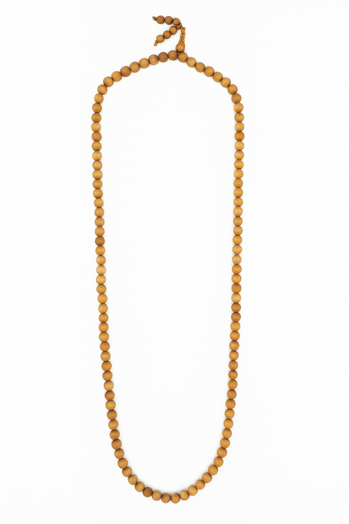 Pure White Sandalwood (Chandan) Beads Garland Mala – 108+1 Beads | Natural Aroma | Handcrafted for Meditation